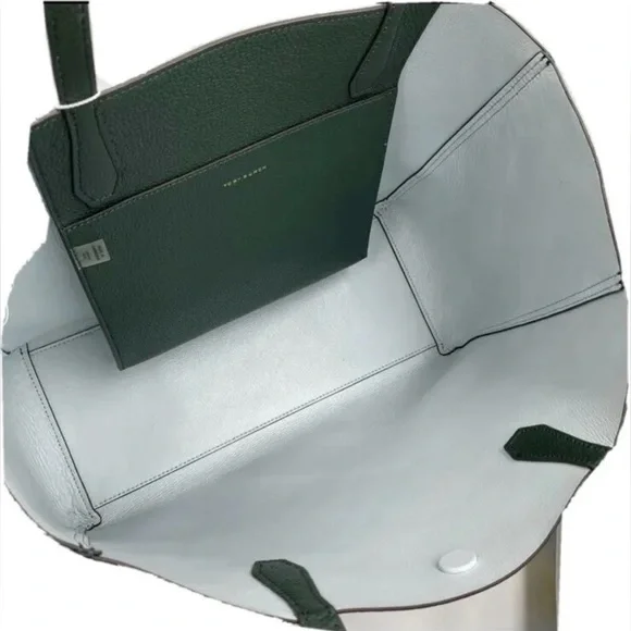 NWT TORY BURCH BLAKE TOTE IN JITNEY GREEN LEATHER SHOULDER BAG POUCH - Picture 7 of 9